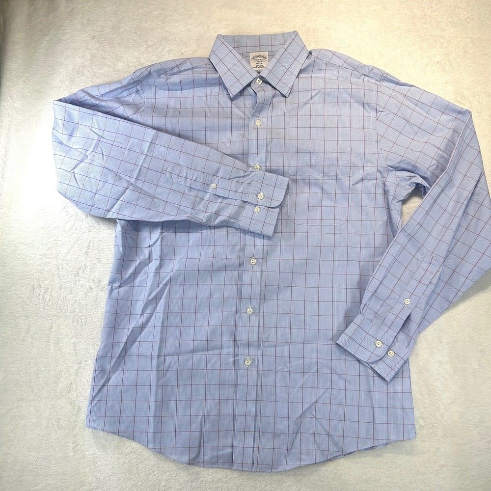 Old Money Brooks Brothers Regent Fit Shirt 15.5 34/35 Preppy Blue Plaid Cotton